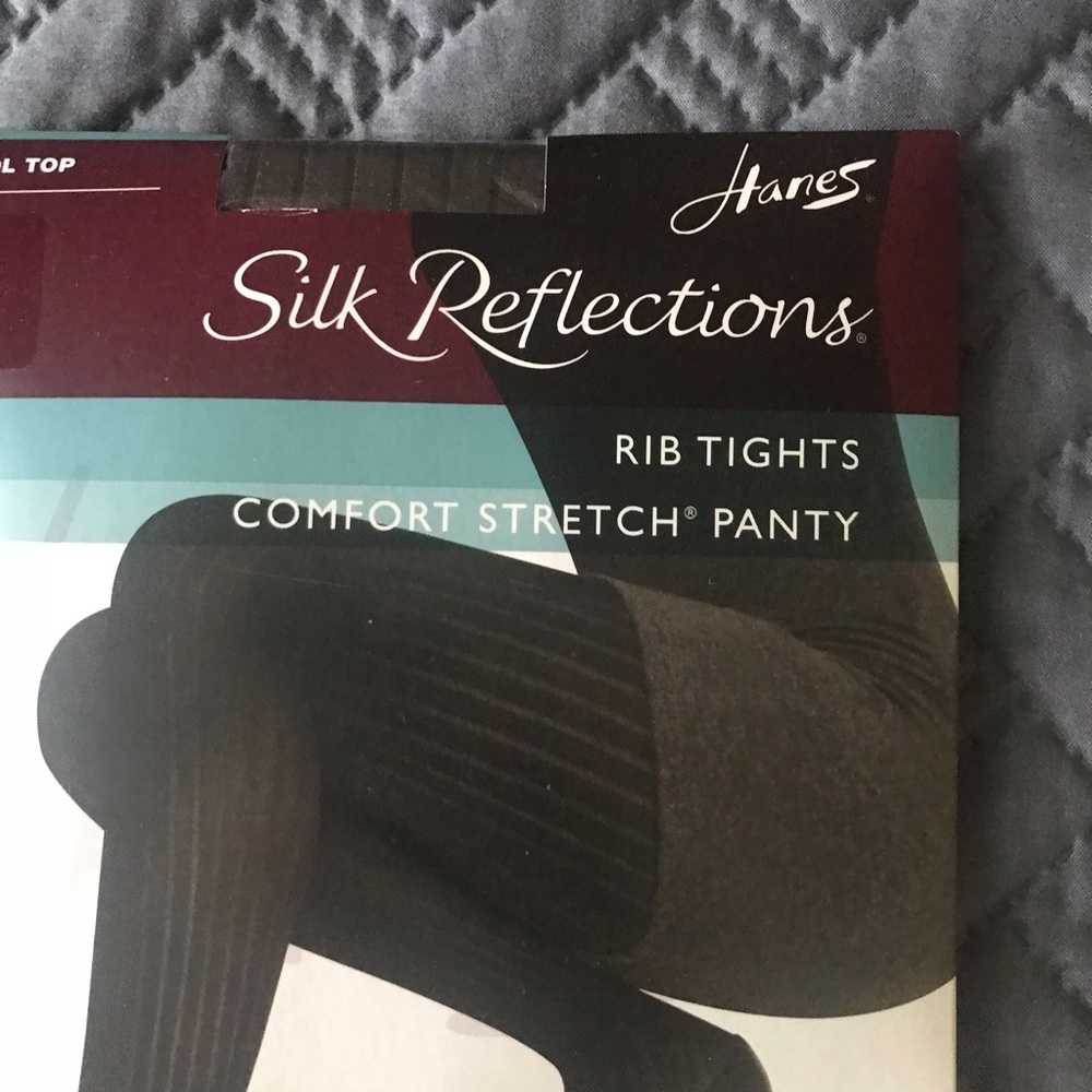 Hanes Silk Reflections rib tights control top.